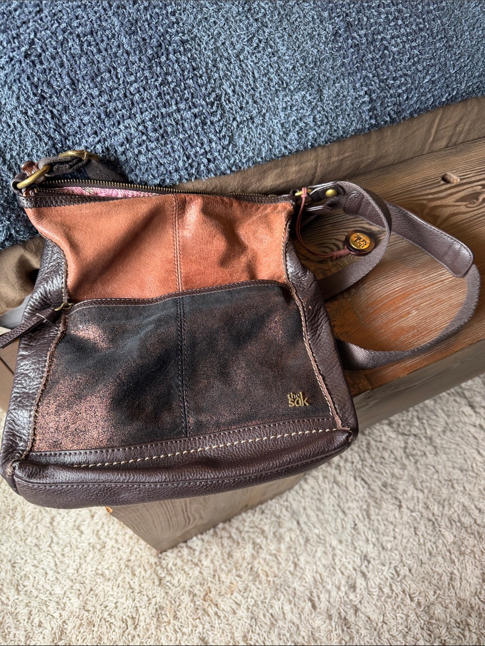 The Sak Brown & Rust Leather Patchwork Crossbody Bag